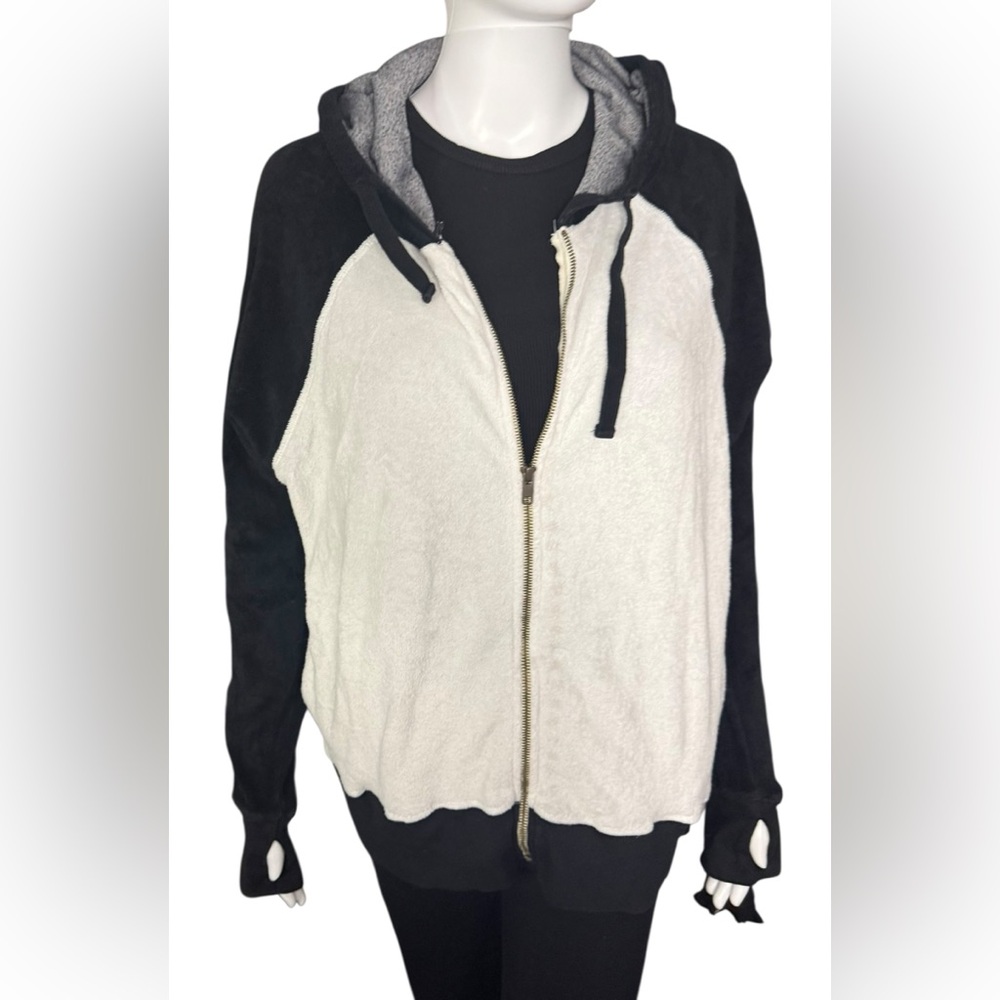 Electric & Rose Quimby Black and White Hoodie zip up Jacket Size Small Oversized